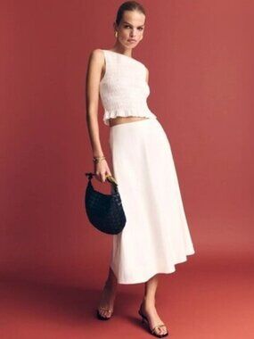 NEW Reformation Laguna Two Piece Matching Midi Skirt Set White | US 4 UK 8